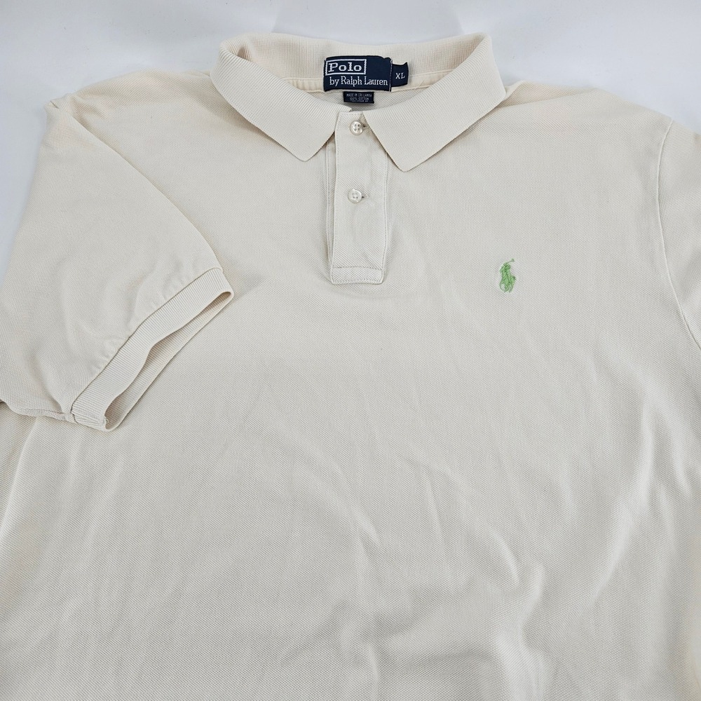 Polo Ralph Lauren Mens XL Cream Pique Cotton Short Sleeve Pony Logo Polo Shirt
